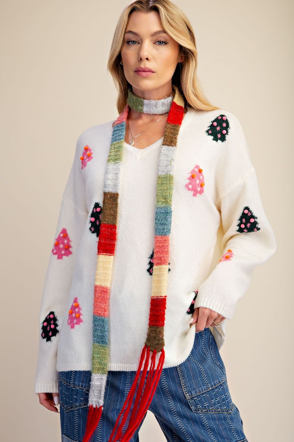 Pom Pom Christmas Tree Knitted Sweater
