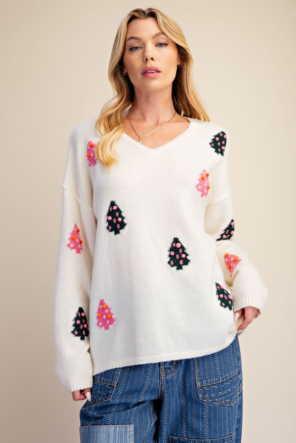 Pom Pom Christmas Tree Knitted Sweater