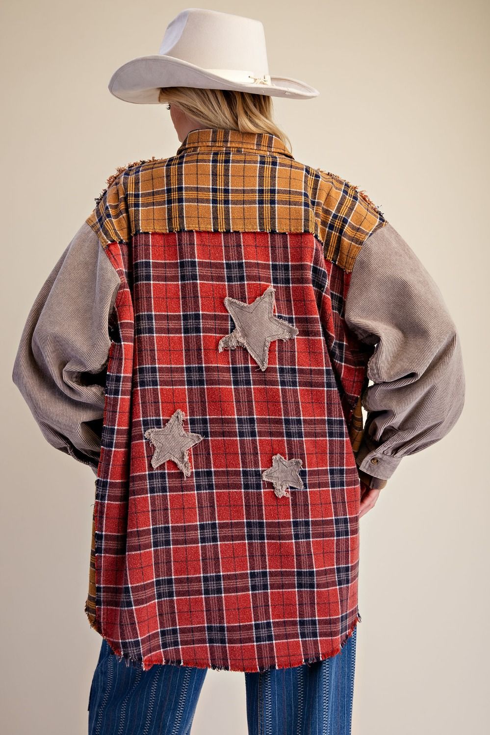 Women's Plus Size Washed Plaid / Flannel Shirt Jacket