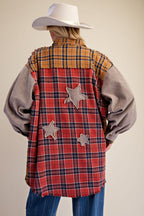 Women's Plus Size Washed Plaid / Flannel Shirt Jacket