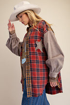 Women's Plus Size Washed Plaid / Flannel Shirt Jacket