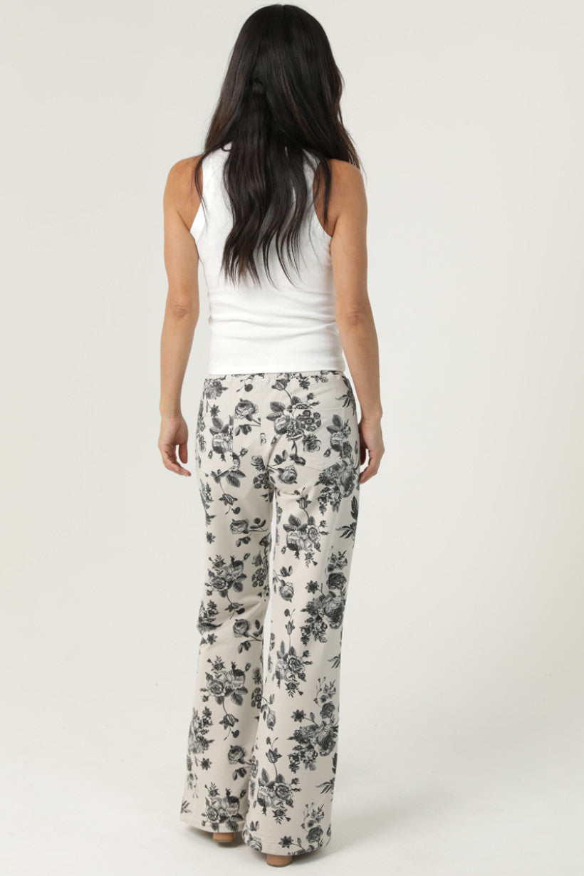 Women's Beige and Black Floral Pants
