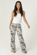 Women's Beige and Black Floral Pants