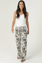 Women's Beige and Black Floral Pants