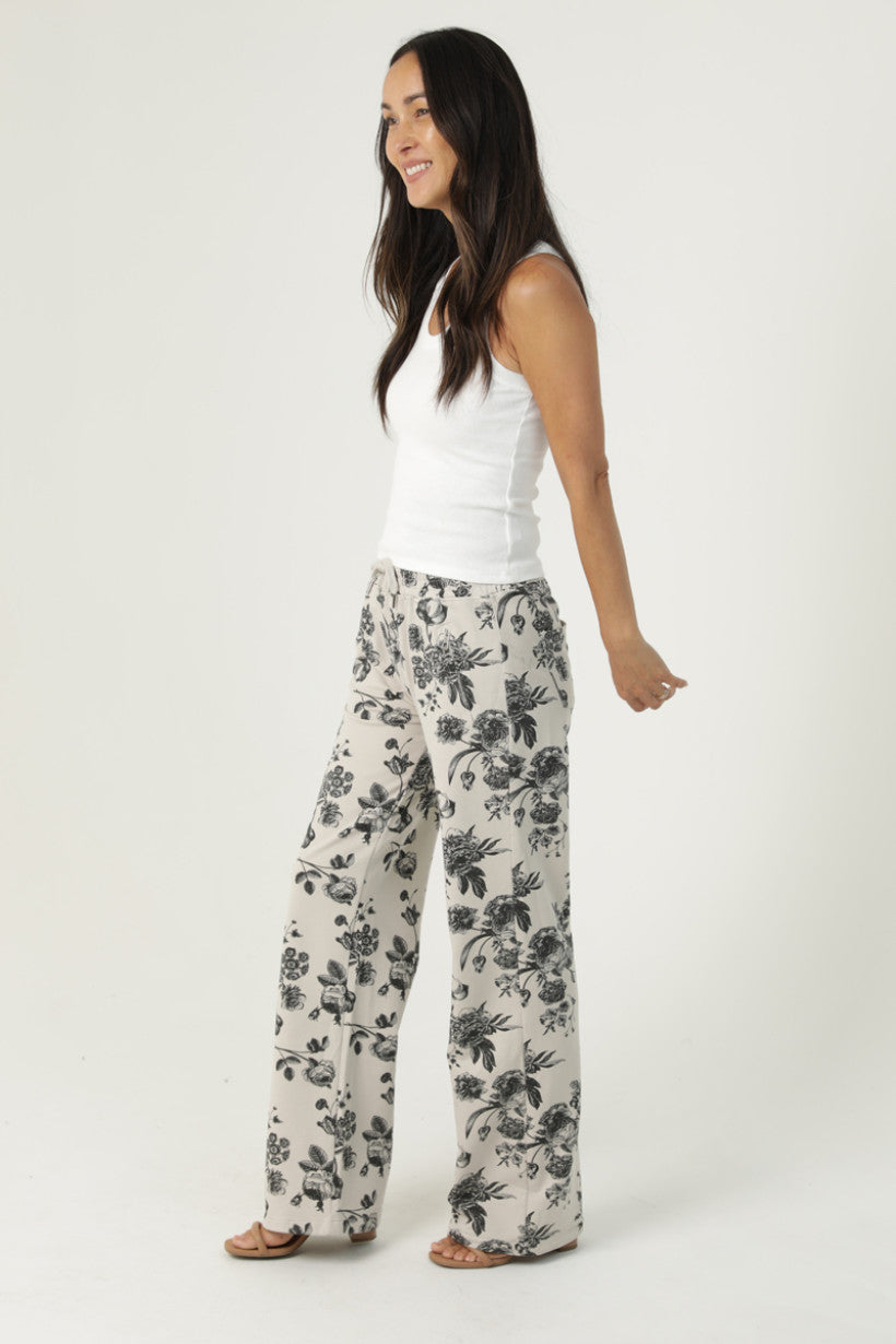 Women's Beige and Black Floral Pants